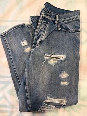 Brandy Melville Light Blue Distressed Button-Fly Jeans